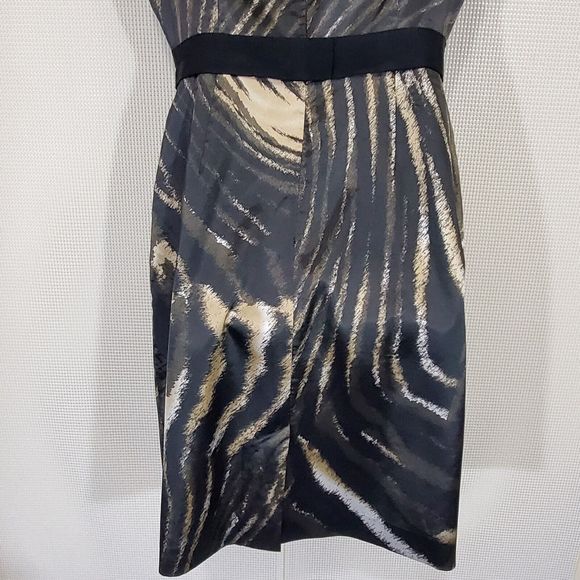 Tahari Dress 8 Black Gold Animal Print Sheath Cocktail Party Cap Sleeve Zip - Picture 7 of 14
